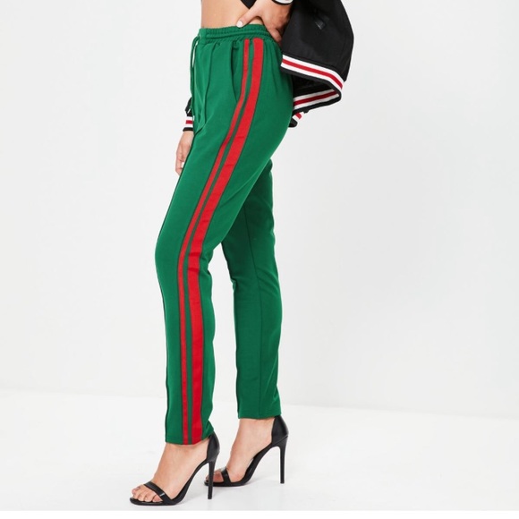 Missguided Pants - Missguided Green sport side trim cuffed joggers